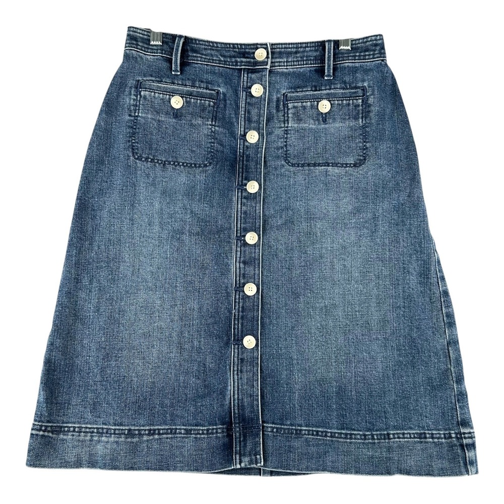 Talbots Petite Denim A Line Skirt Button Front Pockets‎ Jean Skirt Womens 8P